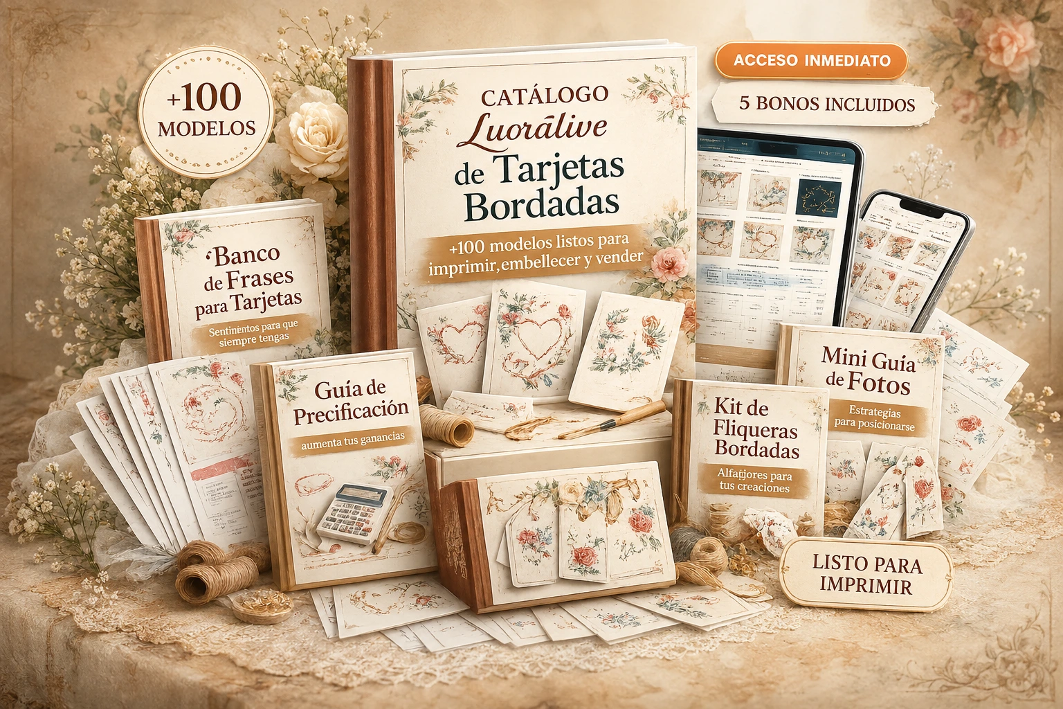 Catálogo Lucrativo de Tarjetas Bordadas - mockup del producto